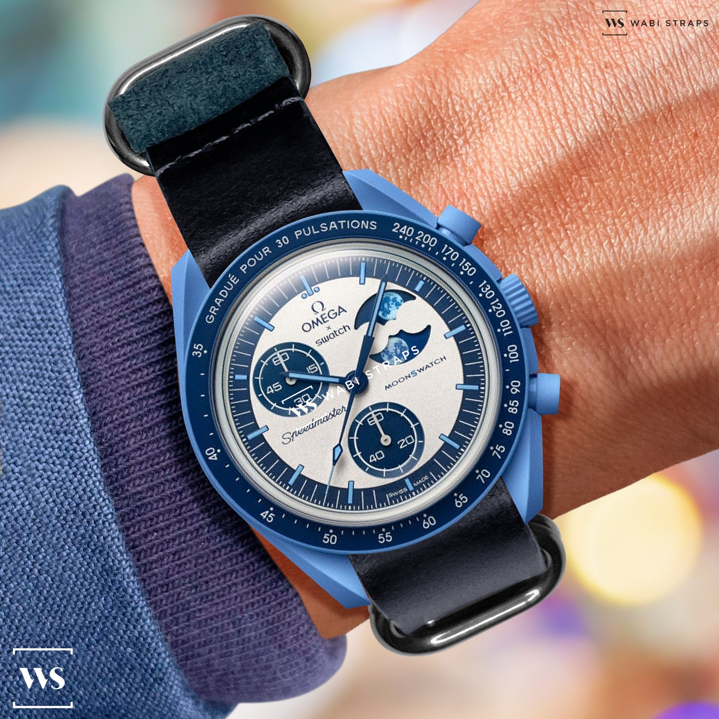 Dark Blue Vintage Leather 5-Ring Hardware NavSpec British Military Strap