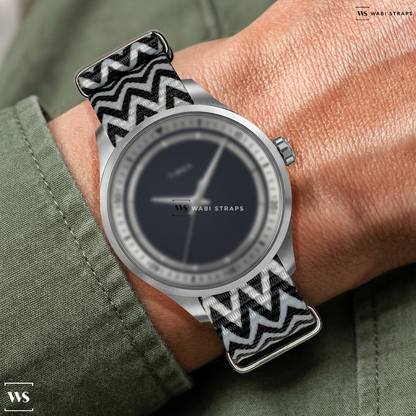 Black/White Graphic Print Nylon Watch Strap on Giorgio Galli S2 Automatic 38mm