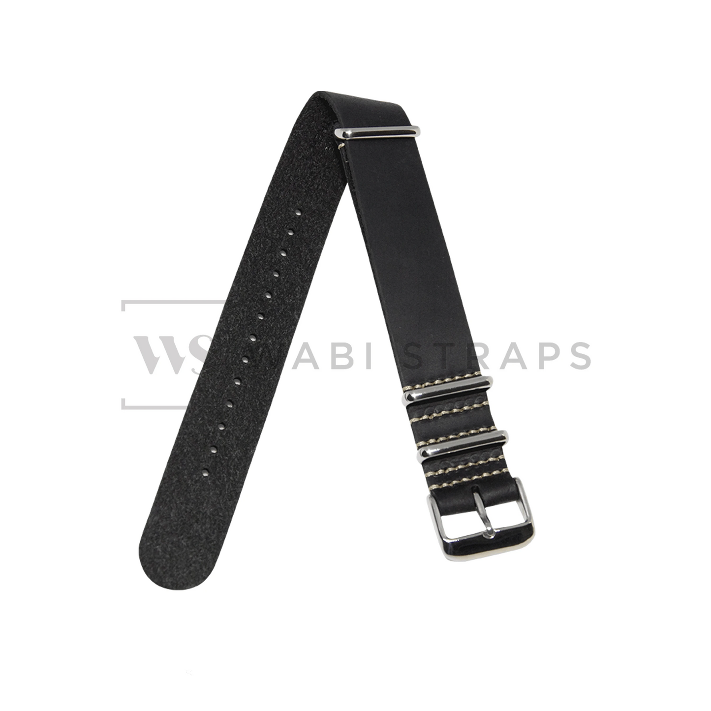Black Crazy Horse Leather One-Piece Watch Strap