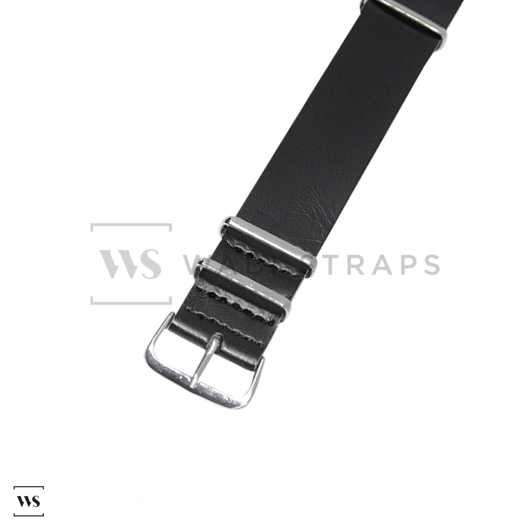 Black Faux PU Leather One Piece Watch Strap wabistraps