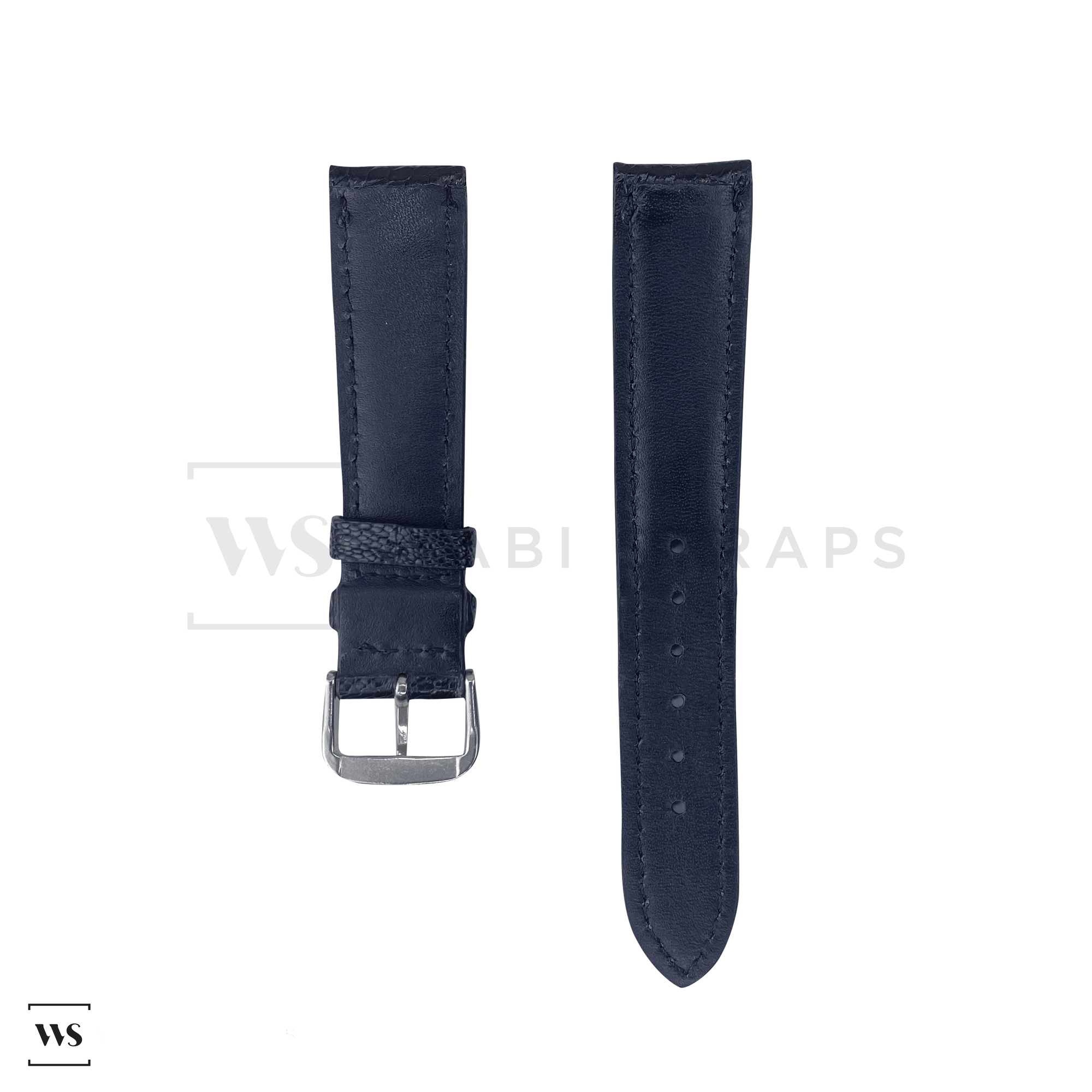Black Ostrich Handcrafted Leather Strap Front