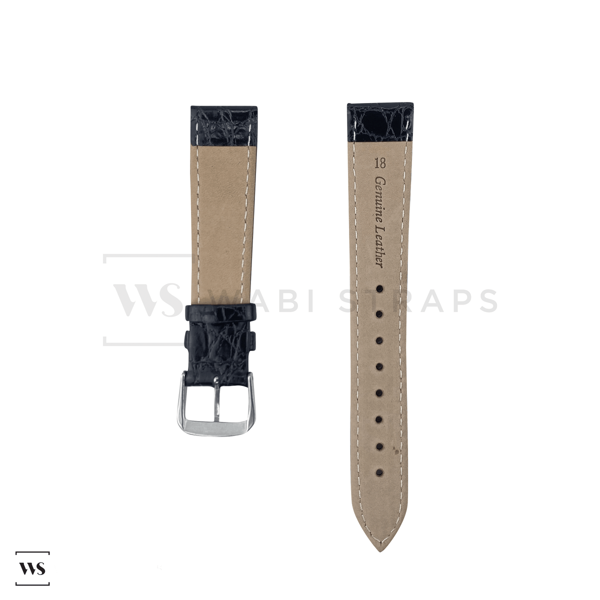 Black Leather Strap with Leather Woven Through - 3/4 inch (19mm