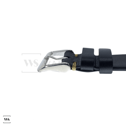 Black Two Stitch Smooth Leather Strap Side