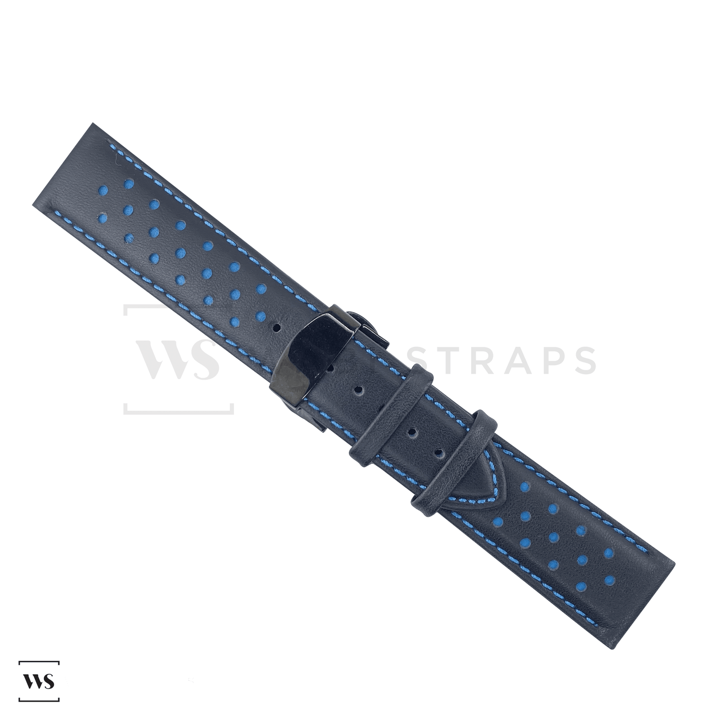 Blue Perforated Rally Watch Strap Black Buckle Flat
