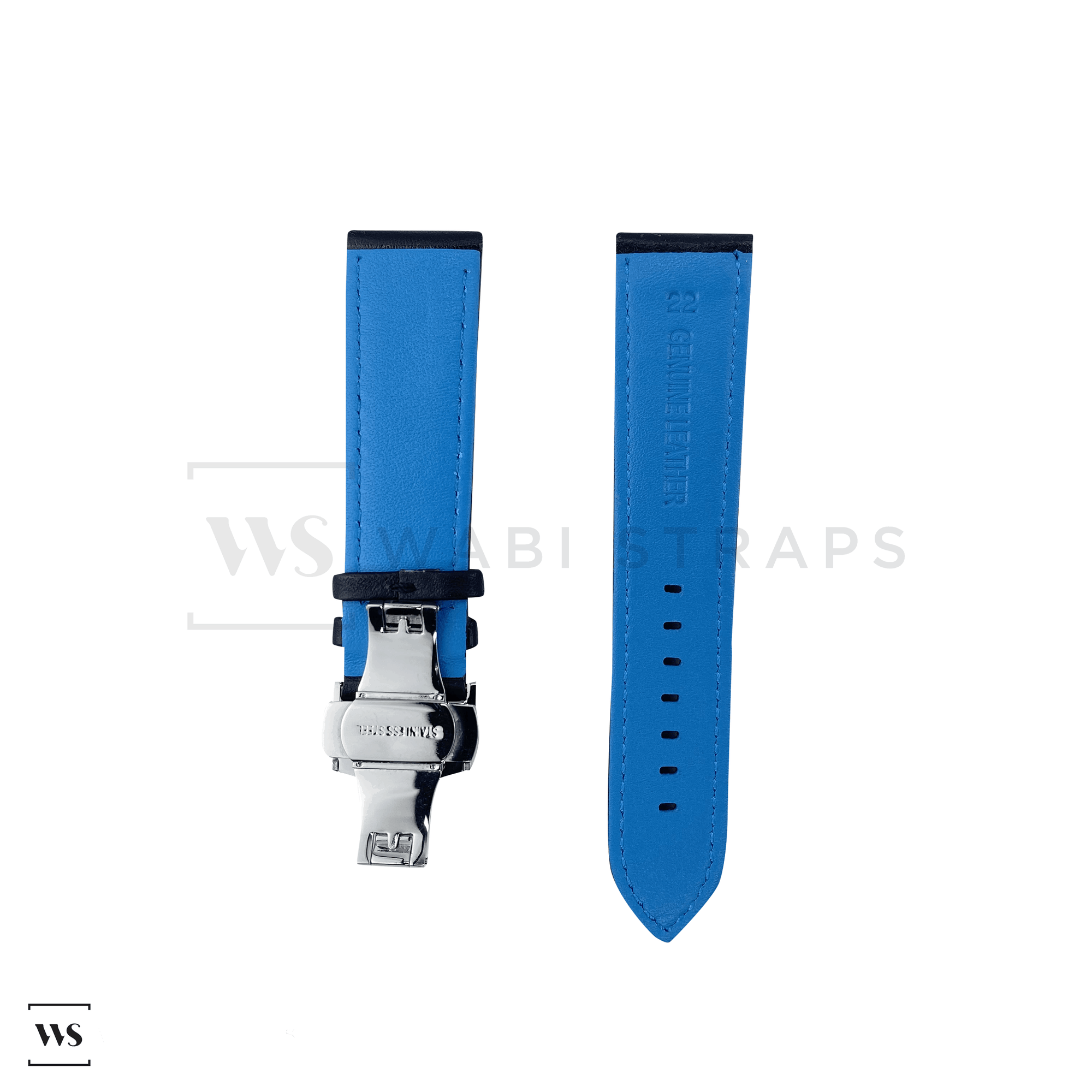 Blue Perforated Rally Watch Strap SS Front