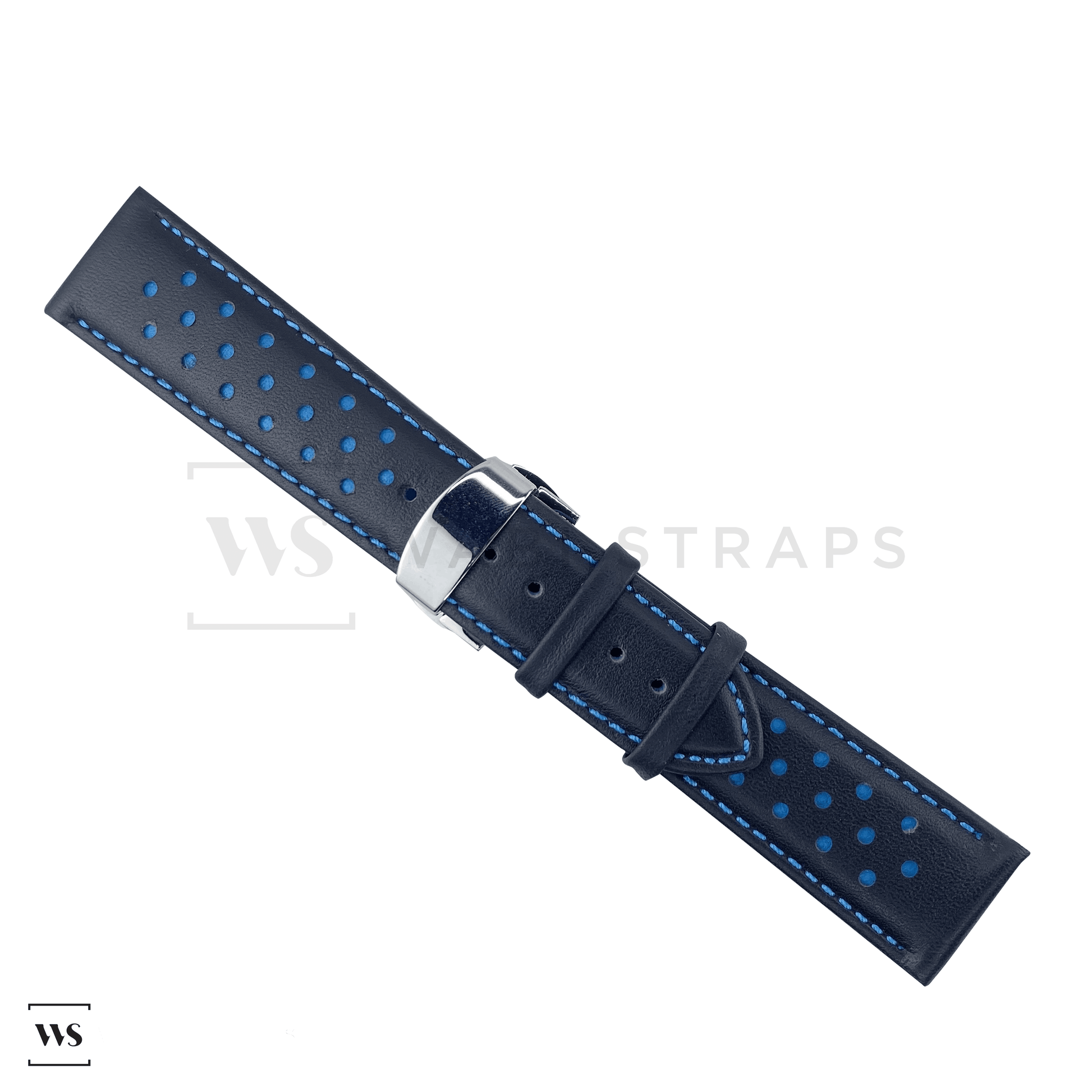 Blue Perforated Rally Watch Strap SS Flat
