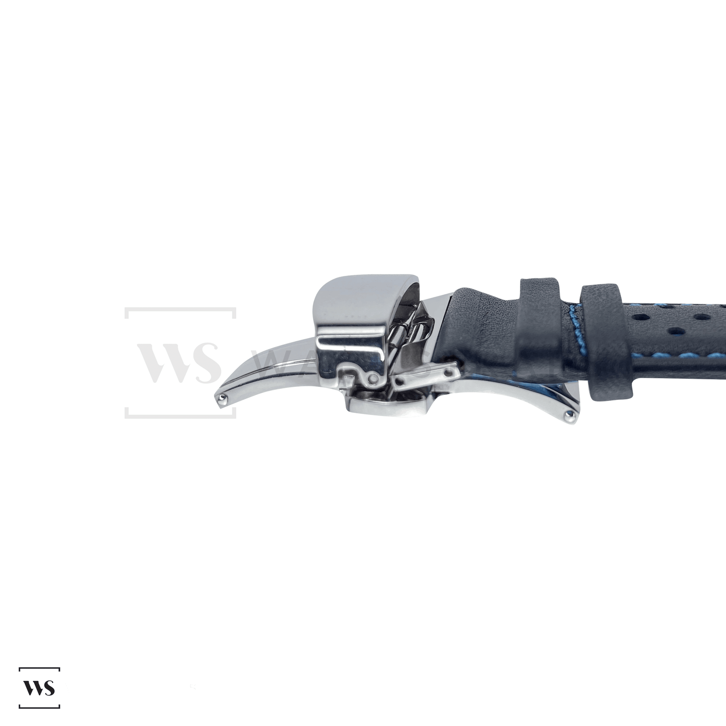 Blue Perforated Rally Watch Strap SS Side