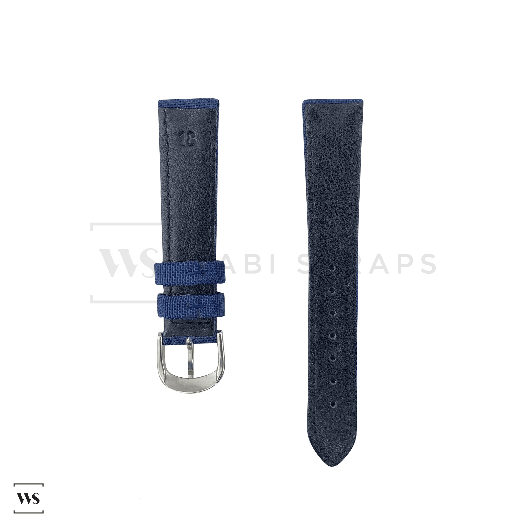 Blue Sailcloth Leather Watch Strap Front