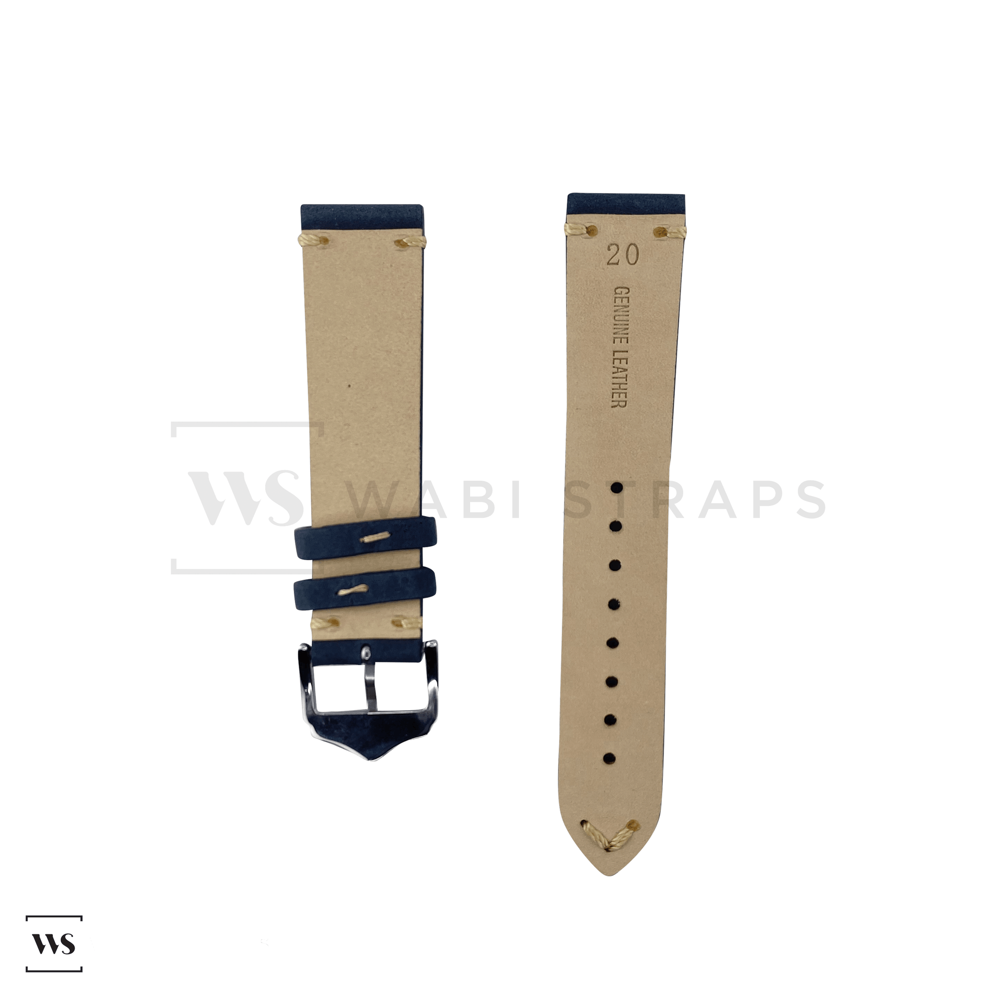 Blue Vintage Leather Watch Strap Front