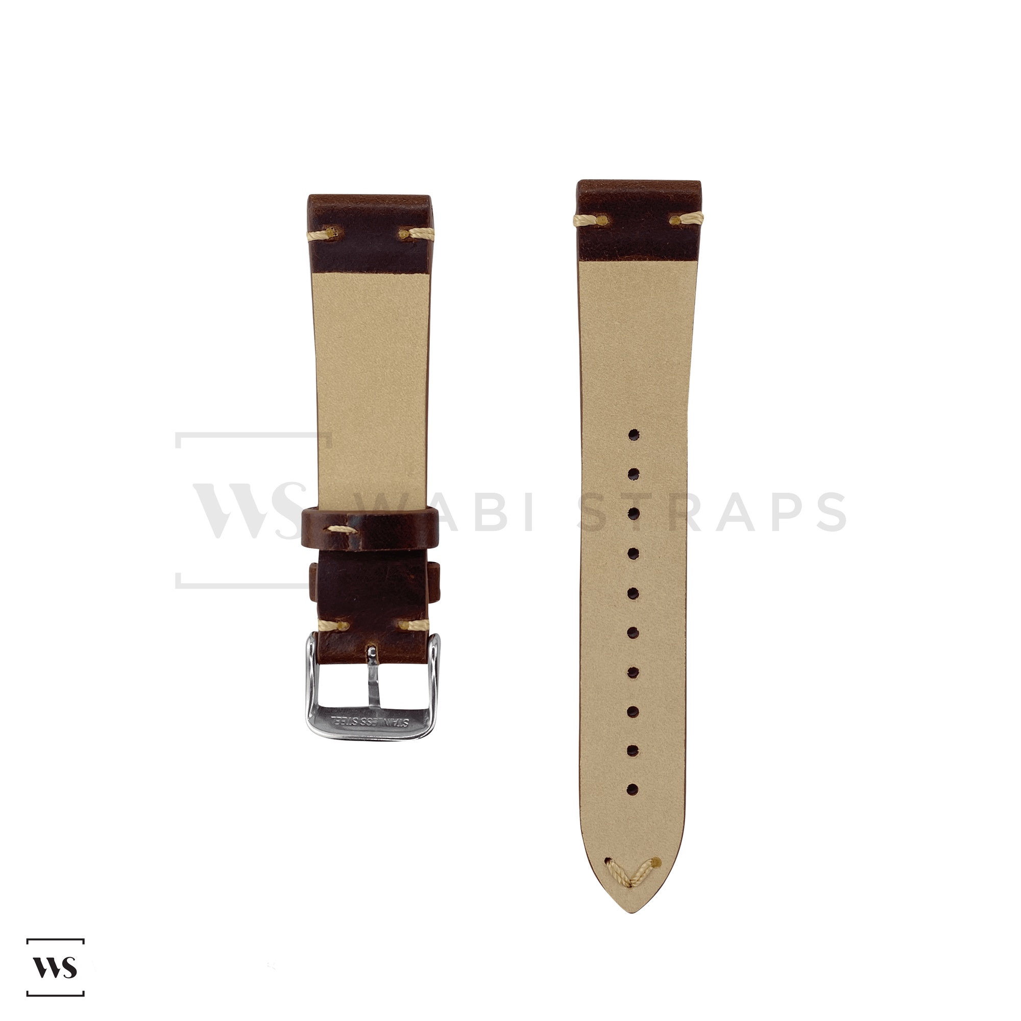 Brown Two Stitch Smooth Leather Strap Front