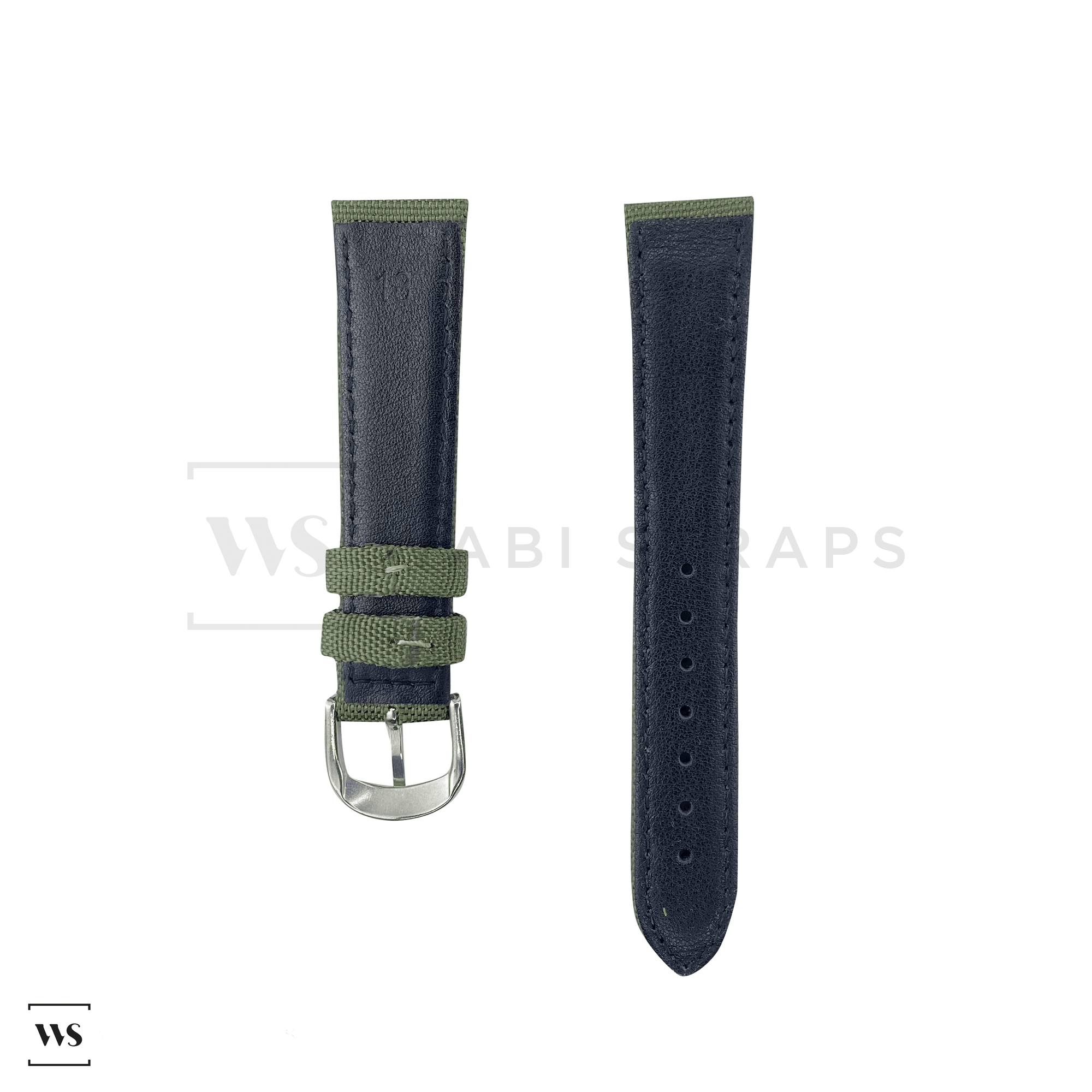 Green Canvas Leather Watch Strap Front