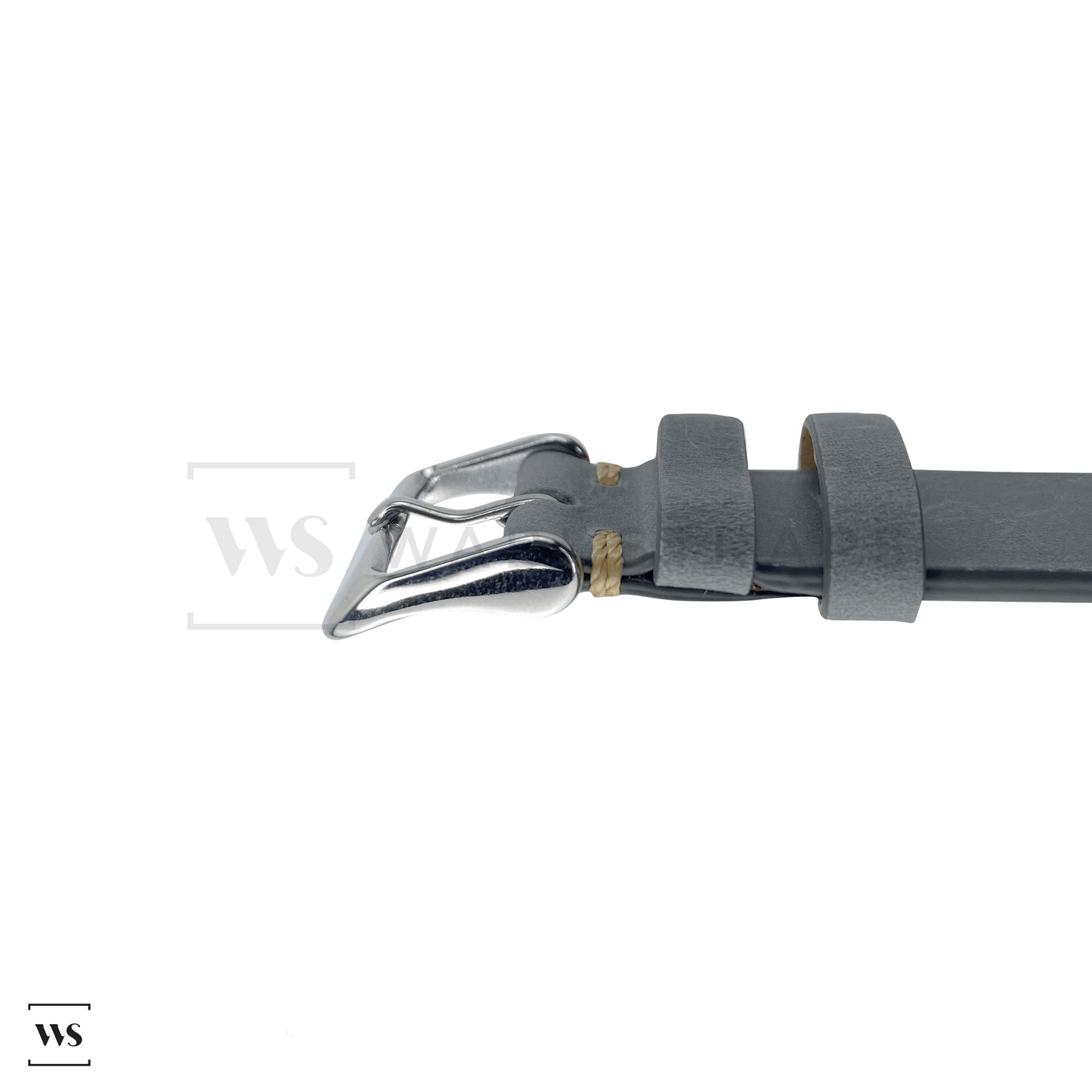 Grey Two Stitch Smooth Leather Strap Side