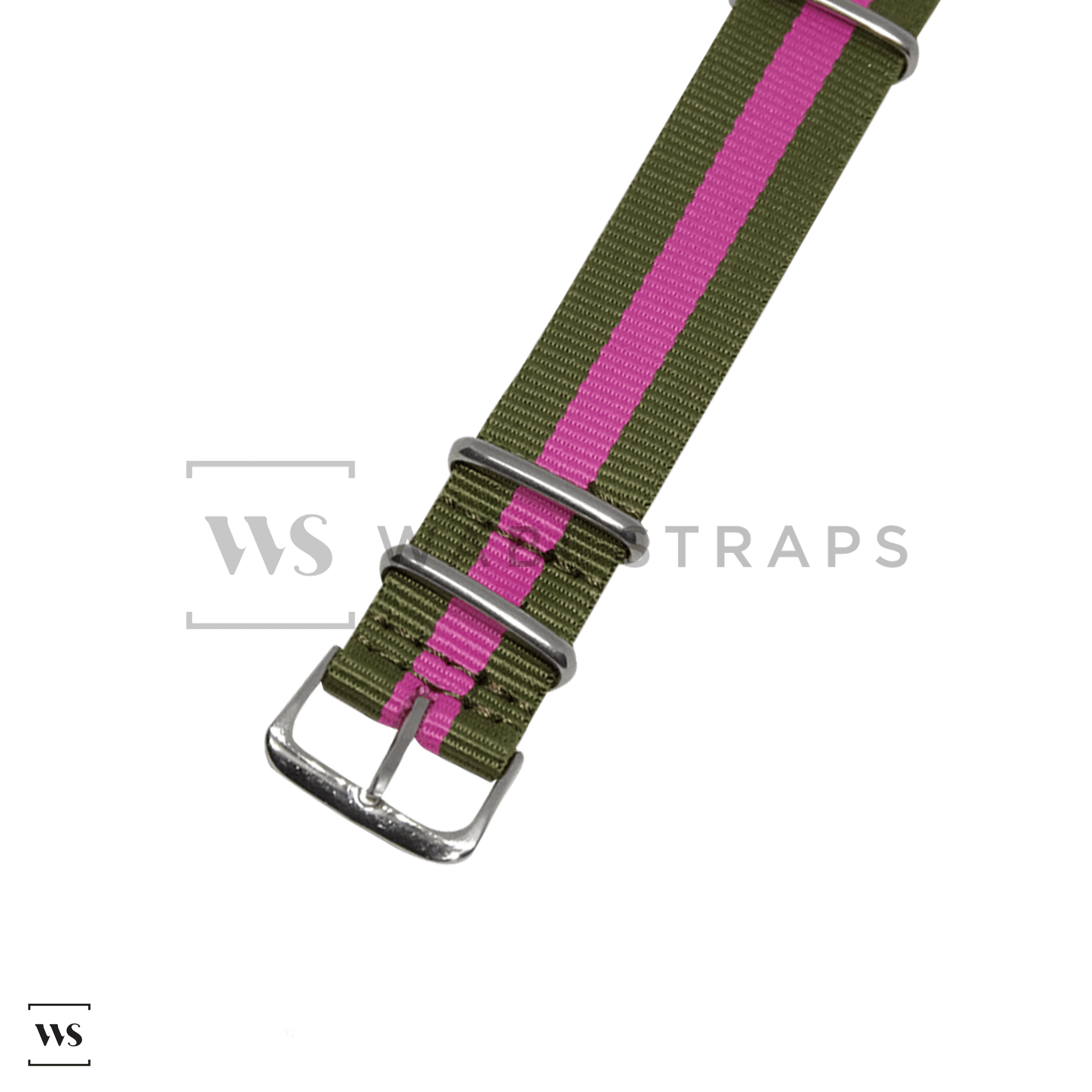 Olive Green & Pink Classic British Military Watch Strap