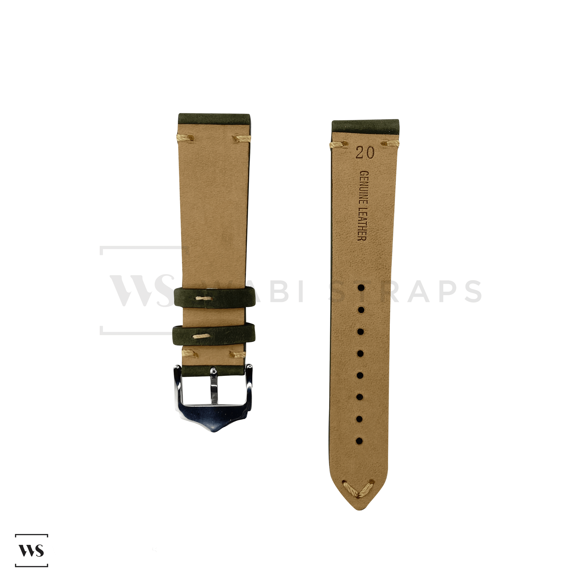 Olive Green Vintage Leather Watch Strap Front