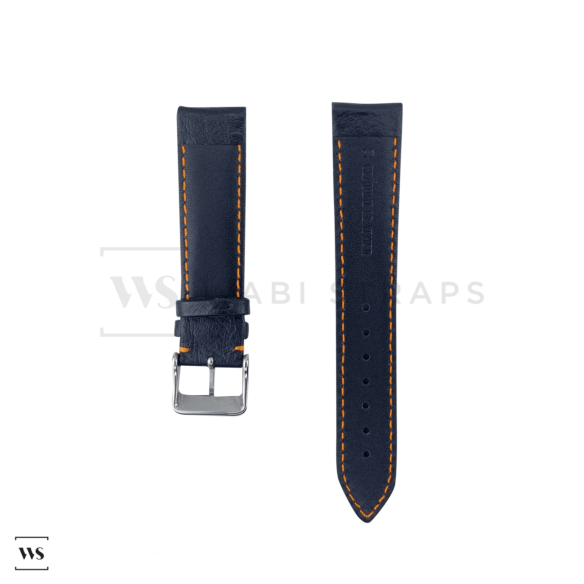 Orange Stitched Classic Black Leather Strap SS Front