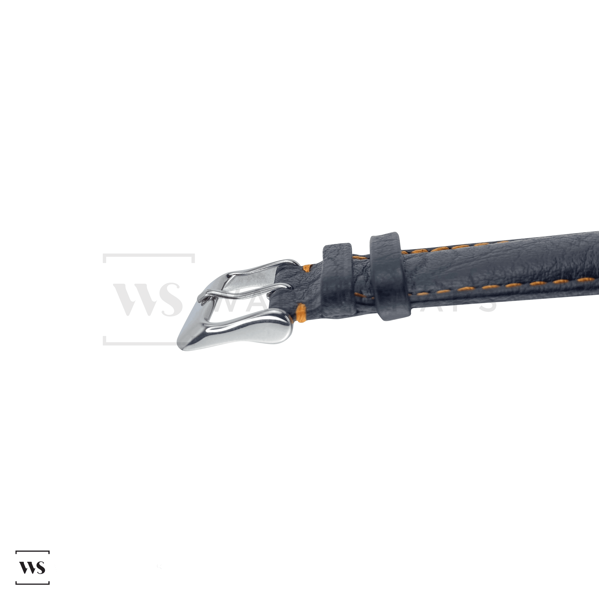 Orange Stitched Classic Black Leather Strap SS Side