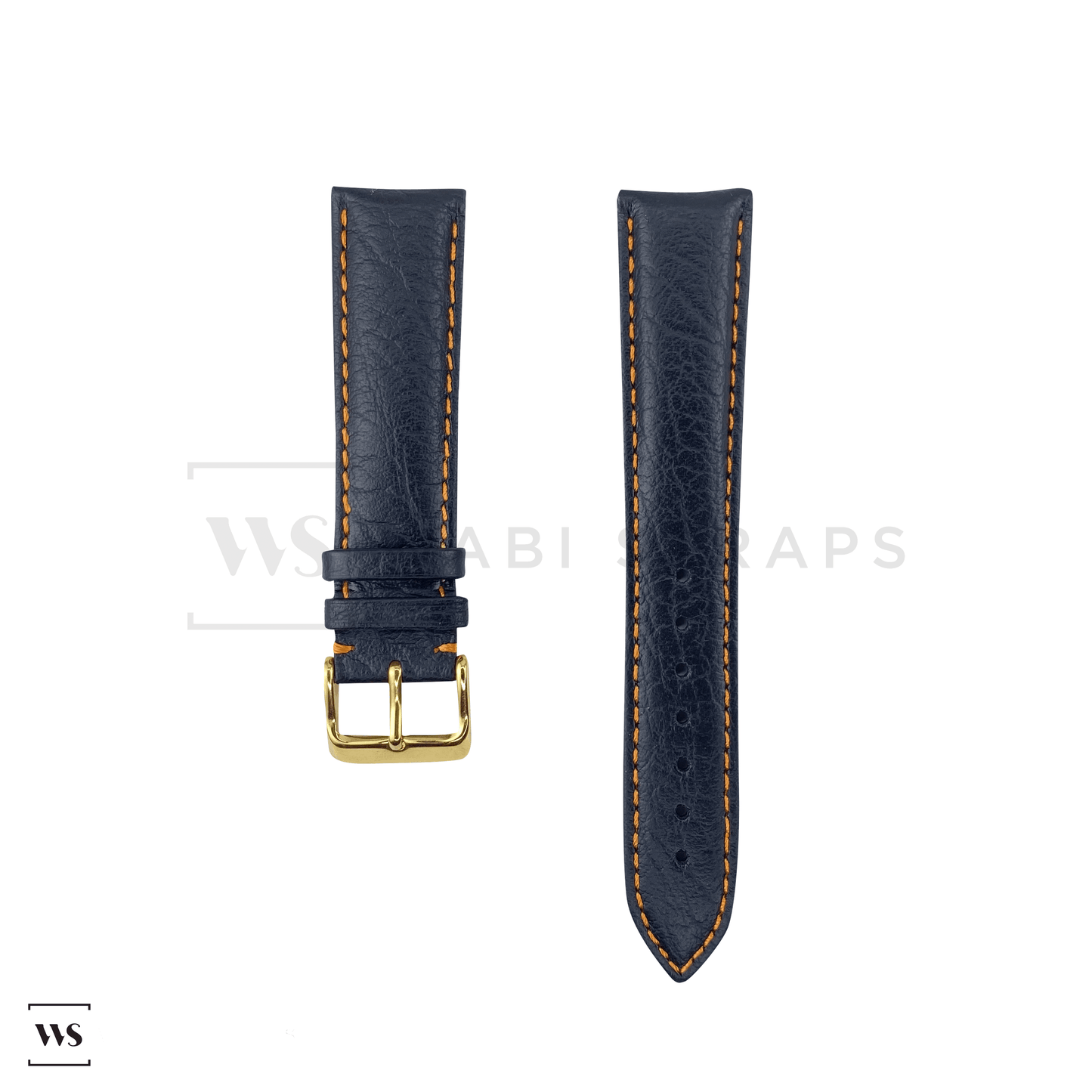 Orange Stitched Classic Black Leather Strap YG Front