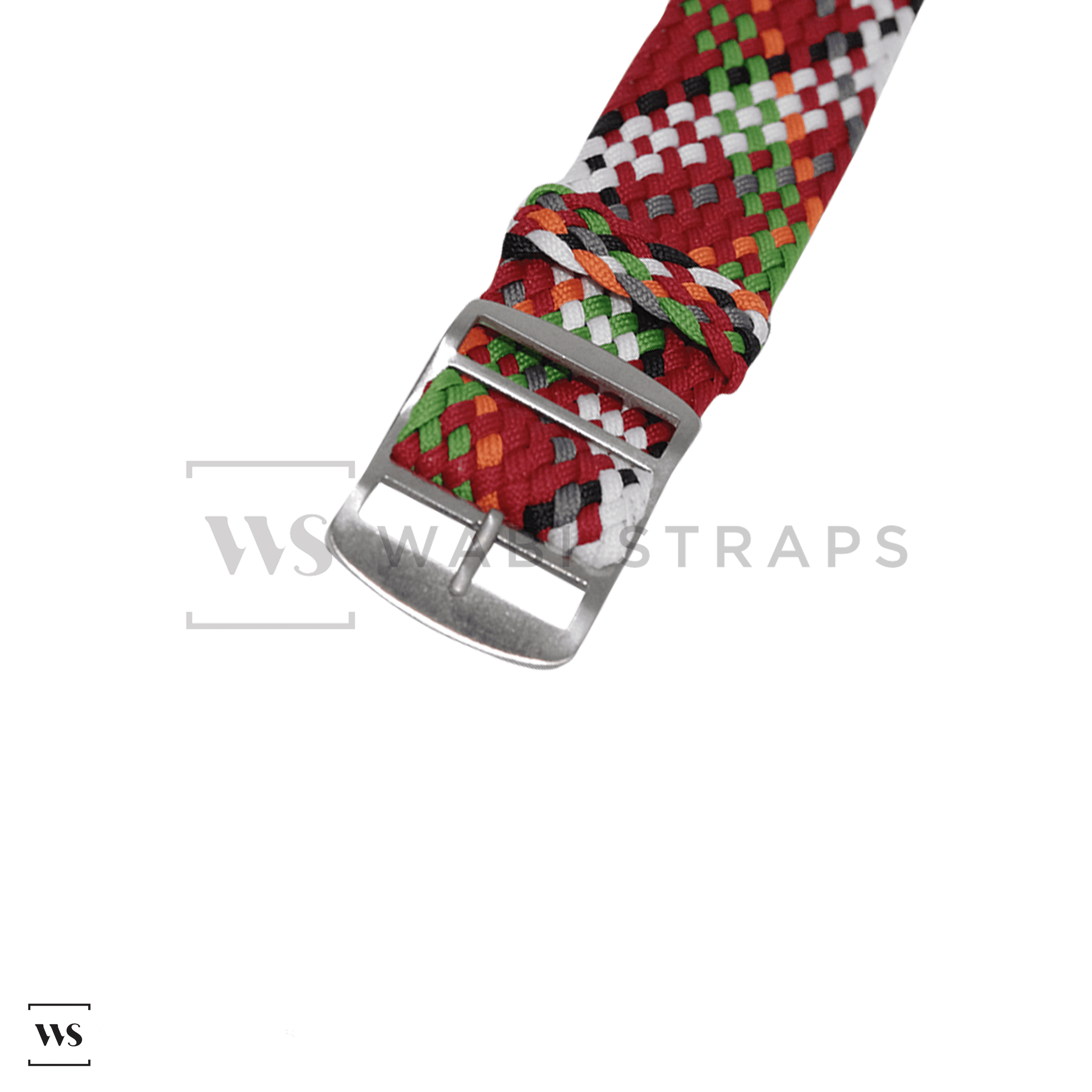 Red, Green & White Braided Perlon Strap Straight