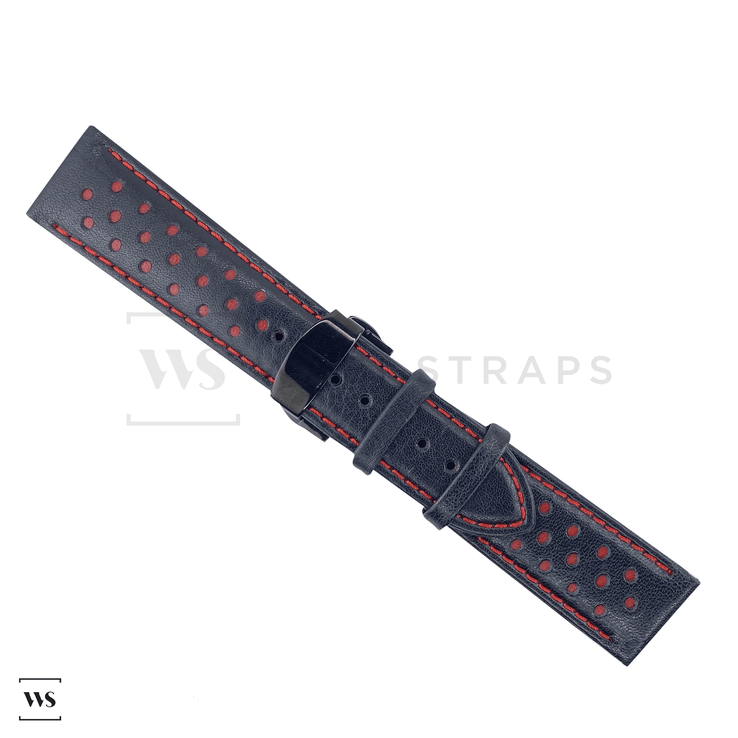 Red Perforated Rally Watch Strap Black Buckle Flat