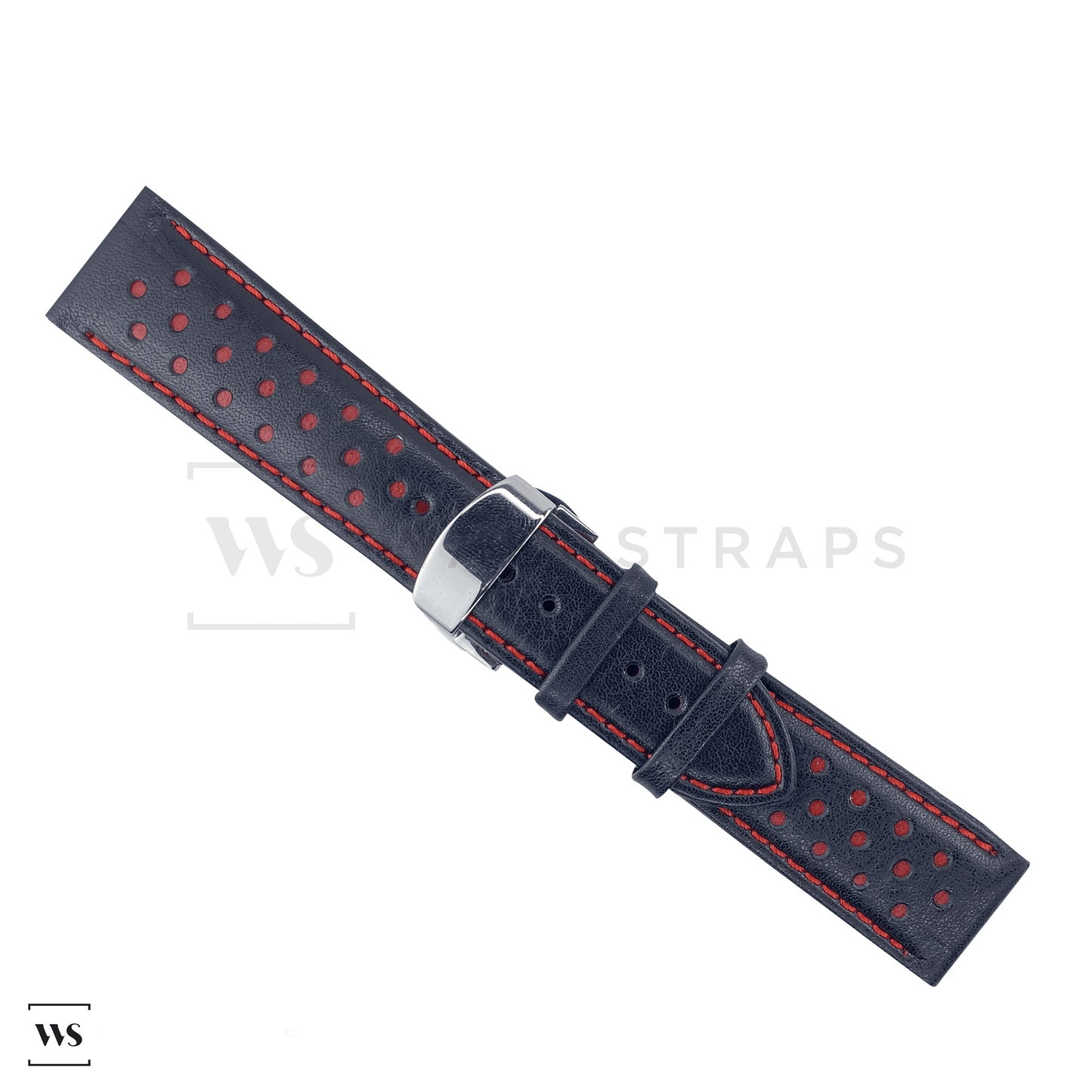 Red Perforated Rally Watch Strap SS Flat