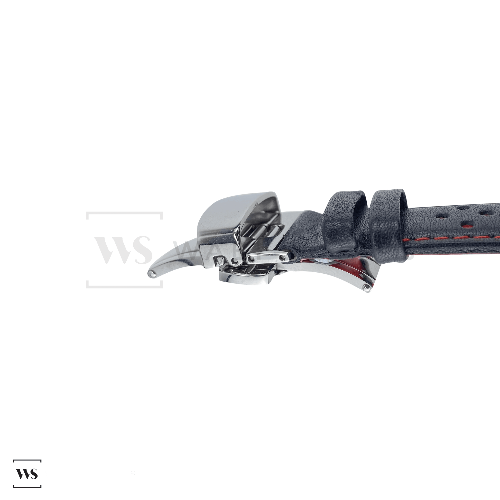Red Perforated Rally Watch Strap SS Side