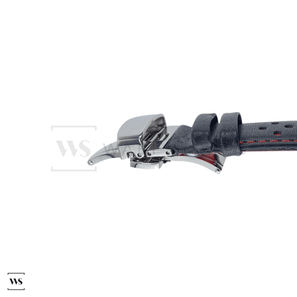 Red Perforated Rally Watch Strap SS Side