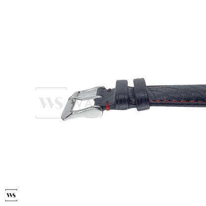 Red Stitched Classic Black Leather Strap SS Side