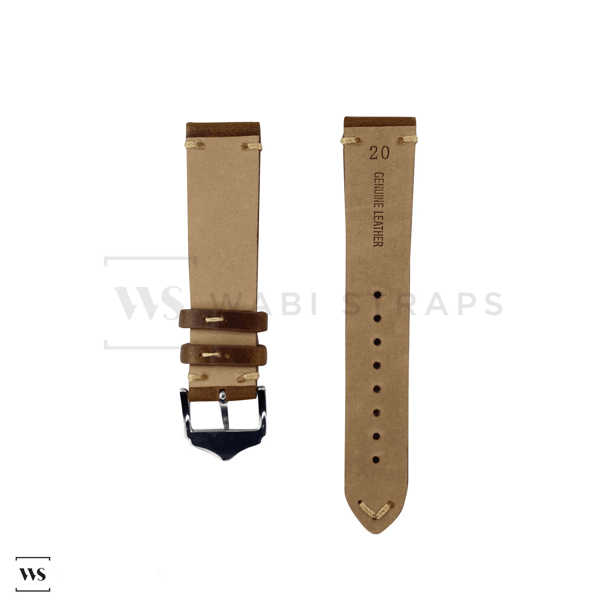 Tan Distressed Leather Watch Strap Front