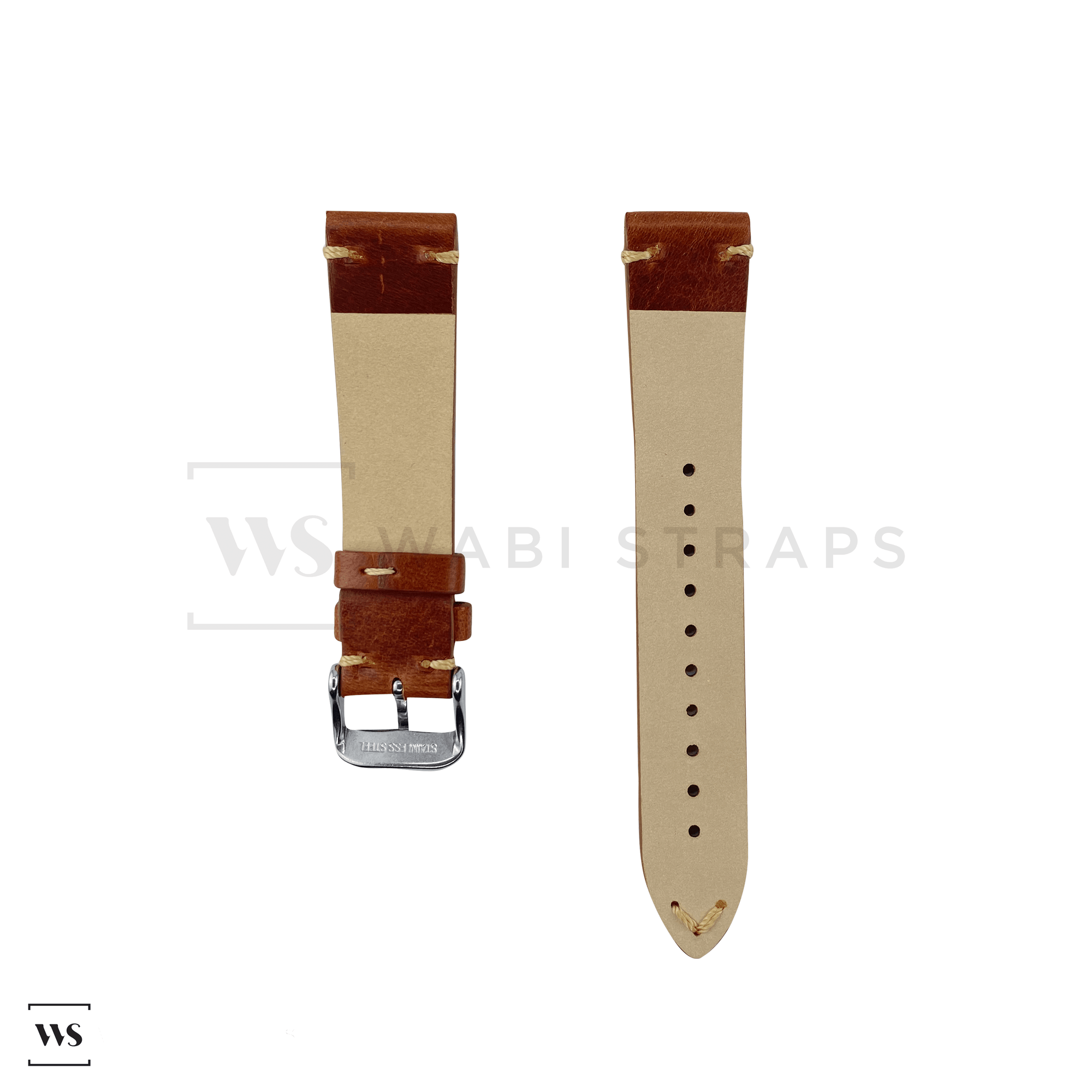 Tan Two Stitch Smooth Leather Strap Front