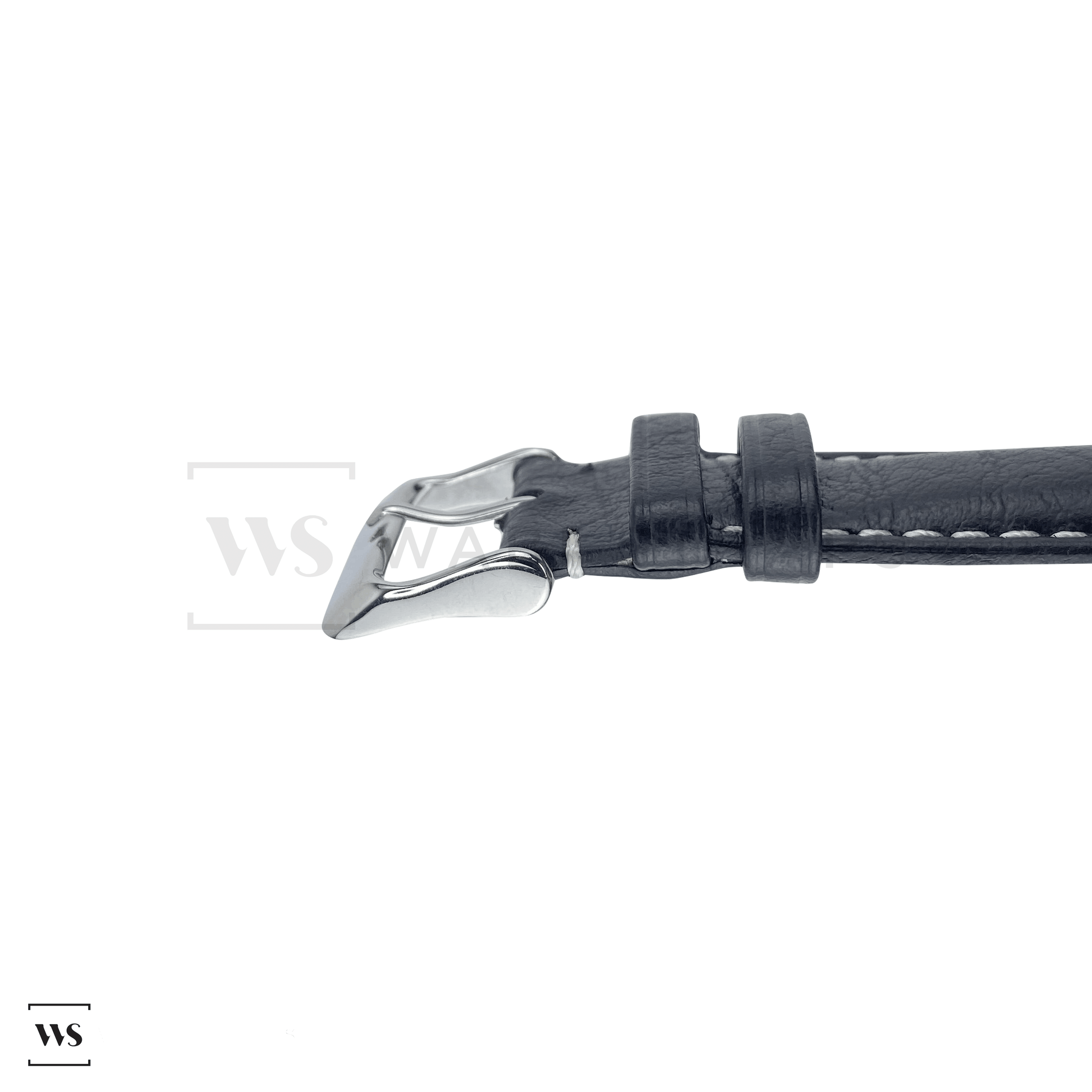 White Stitched Classic Black Leather Strap SS Side